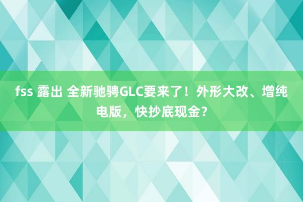 fss 露出 全新驰骋GLC要来了！外形大改、增纯电版，快抄底现金？