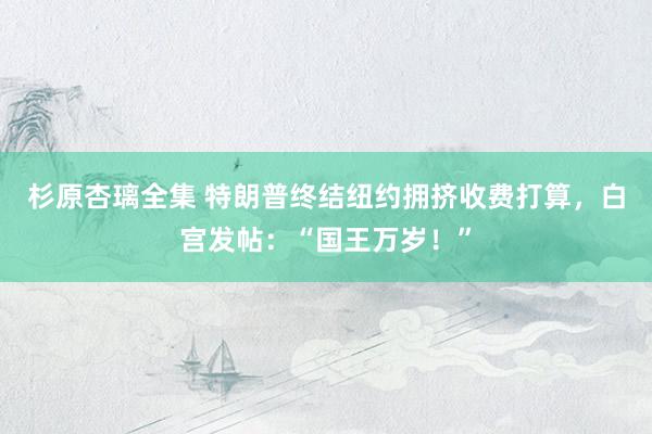 杉原杏璃全集 特朗普终结纽约拥挤收费打算，白宫发帖：“国王万岁！”