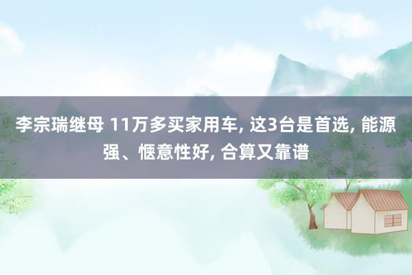 李宗瑞继母 11万多买家用车， 这3台是首选， 能源强、惬意性好， 合算又靠谱